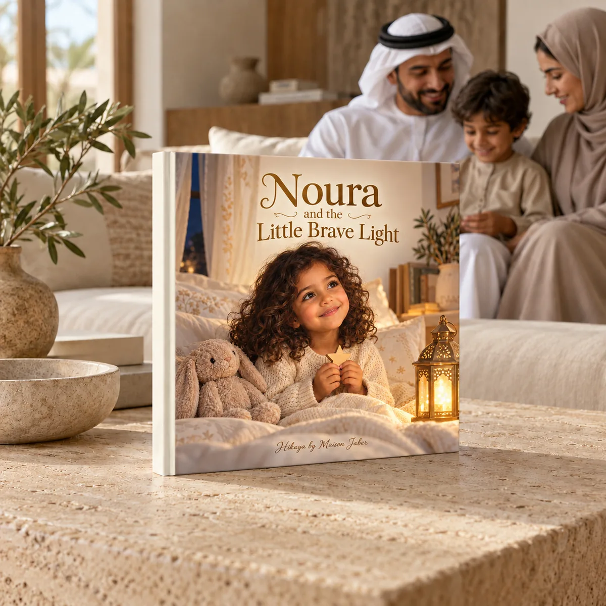 A personalised Hikaya hardcover with the child's name and portrait on the cover